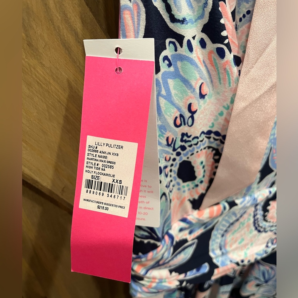 NWT - Lilly Pulitzer Martina Maxi Dress Holy Flockamolie Blue Pink Floral XXS - Picture 3 of 4